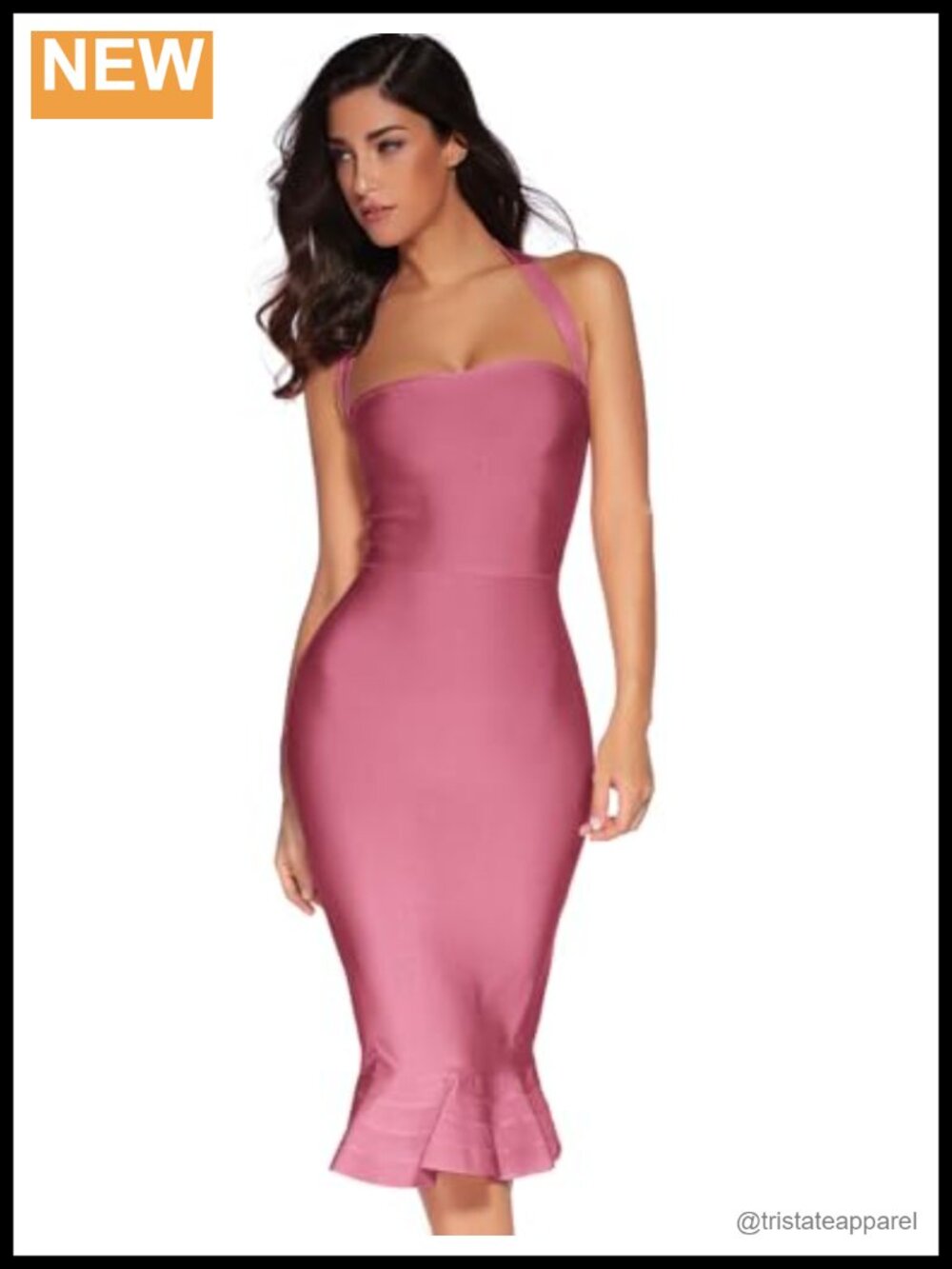Halter Fishtail Bandage Party Dress Elegant Wedding Guest Bodycon Midi